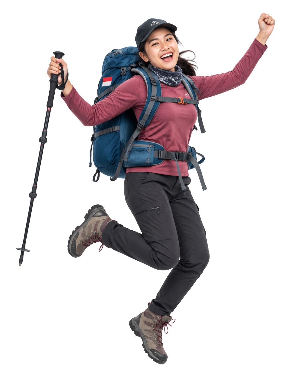 Pendaki ceria dengan ransel